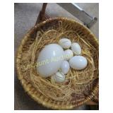 vintage glass blown easter eggs in basket
