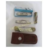 4 pocket knives Schrade scrimshaw others