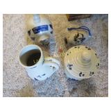 4 unused pottery bird house feeder pitcher