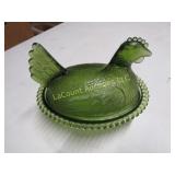 vintage covered chicken dish green