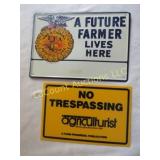 vintage tin future farmer sign & no trespassing