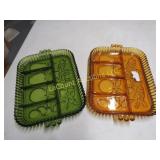 Indiana glass relish trays green amber