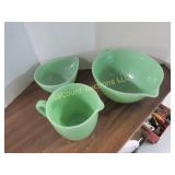 Jadeite fire King batter bowls creamer