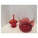 ruby glass handle basket red weave basket