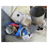 assorted garage items pails metal nails