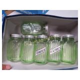 green glass decanters jars spices