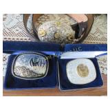 3 belt buckles NRA 1 on leather belt