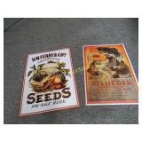 2 tin signs seeds & Pflueger