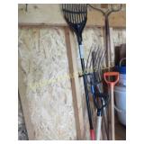 gardening tools rake tined fork shovel