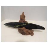 carved knife on wood burl type display stand
