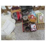 Longaberger basket fancy linens candle mugs