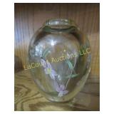 heavy art glass vase painted in the glass
