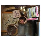 wood clock tile decor cards glass dishes