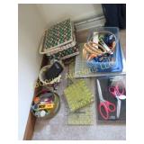 many sewing supplies basket scissors L@@K