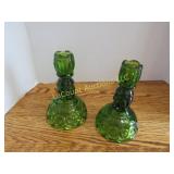 LE Smith Moon & Stars Green candlestick holders