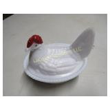 vintage covered chicken dish white milkglass