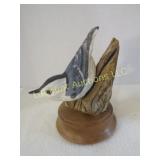 artist carved painted chickadee bird carving wood