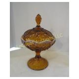 Fenton amber lily valley pedestal candy dish