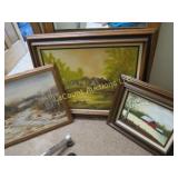 3 paintings & large mirror