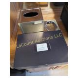 wood box w 3 pr vintage gloves tissue holder soap