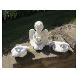 3 garden figures angel & birds