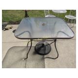 patio table w umbrella base & 2 umbrellas