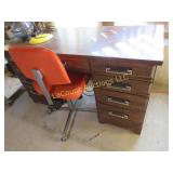 MCM mod office desk w orange chair