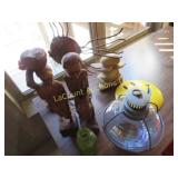 wood figures fish decor lantern stone statues
