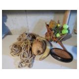 wood cart w fruit rope other decor