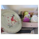 vintage rooster tray assorted plasticware