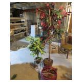 assorted artificial plants large pinecones basket