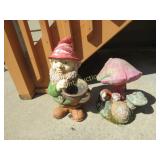 concrete gnome & mushroom garden decor