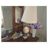 vintage lamp vase florals mirror cat decor