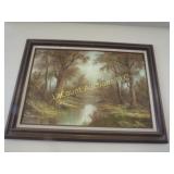 framed painting creek scene