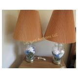 pr glass w flowers table lamps w shades