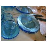 blue dishes plates cups saucers