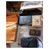 vintage trinket jewelry boxes purse silk bags fans