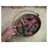 brass bucket pail w pinecones decor