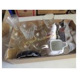 assorted glassware pitcher shaker punch bowl