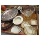 assorted decor pewter plate crystal bowl porcelain