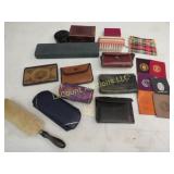 assorted vanity items coin purses brush misc