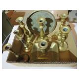 vintage brass candle sticks & tray