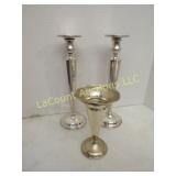 3 sterling silver pcs 2 candle holders & vase