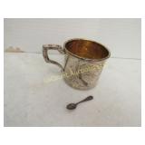 sterling silver cup engraved & mini spoon 52 g