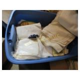 covered tote w vintage linens napkins misc