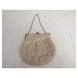 vintage fine beaded purse hand bag green edge