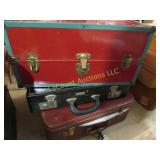 3 vintage suit cases travel trunk
