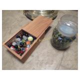 2 containers marbles jar and box