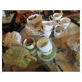 assorted china teapots cups saucers sheep figure