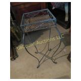small plant stand metal & wicker